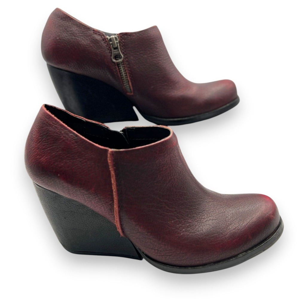 Kork Ease Natalya Wedge Ankle Booties Womens 7 Burgundy Leather Minimalist Trend